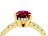 Yellow gold Pear Cut Garnet Solitaire Ring with Round  Pavé Band and Four-Prong Setting_46