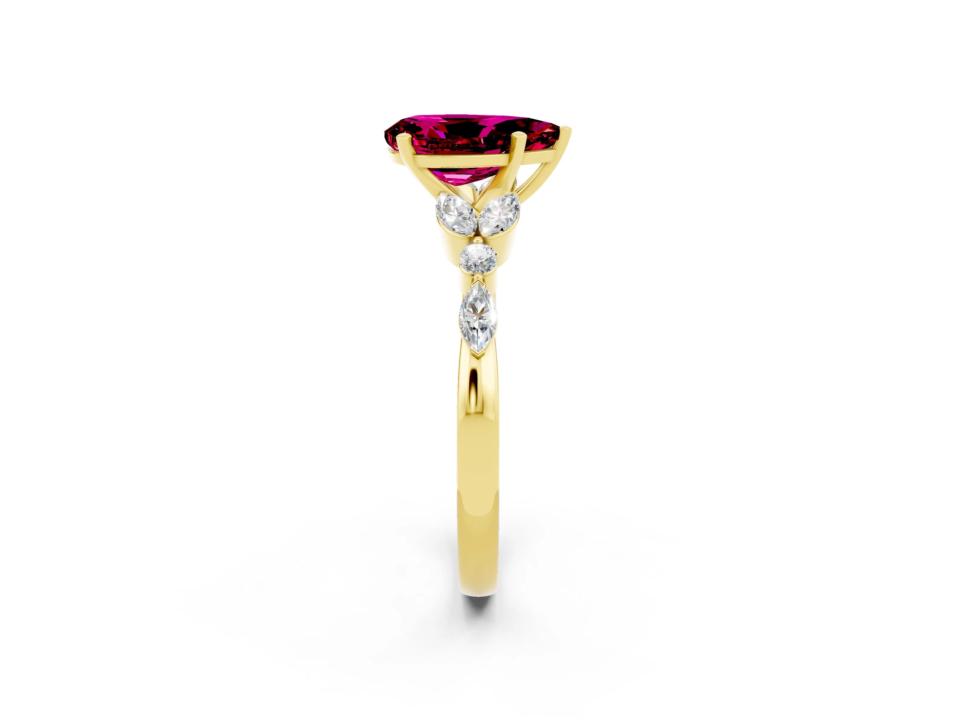 Yellow gold Pear Cut Garnet Solitaire Ring with Side Stones and Four-Prong Setting_14
