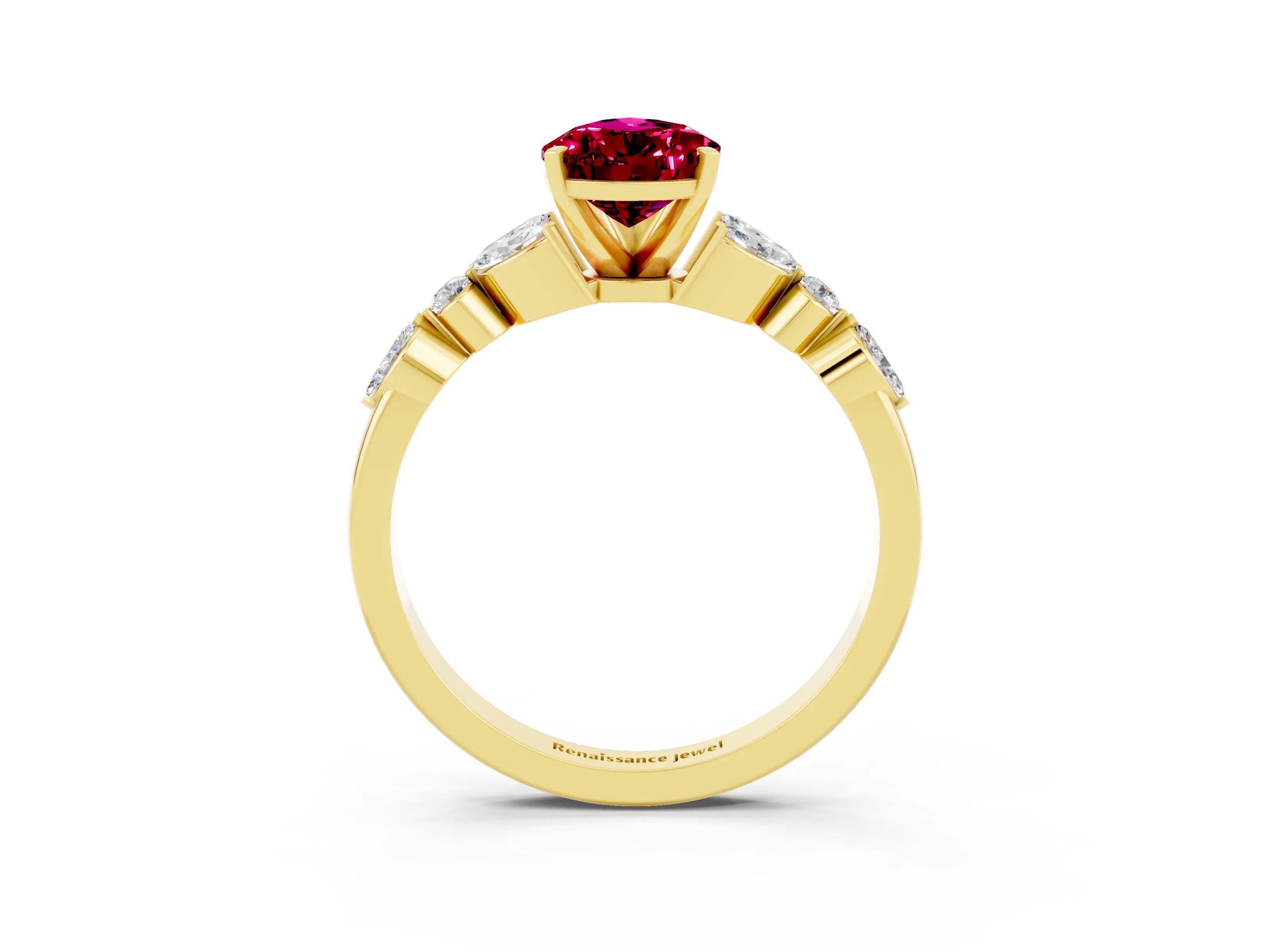 Yellow gold Pear Cut Garnet Solitaire Ring with Side Stones and Four-Prong Setting_15