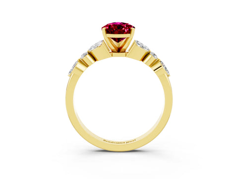 Yellow gold Pear Cut Garnet Solitaire Ring with Side Stones and Four-Prong Setting_15