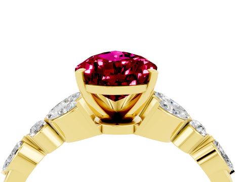 Yellow gold Pear Cut Garnet Solitaire Ring with Side Stones and Four-Prong Setting_16
