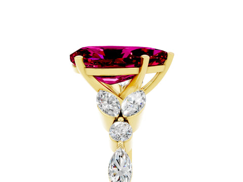 Yellow gold Pear Cut Garnet Solitaire Ring with Side Stones and Four-Prong Setting_17
