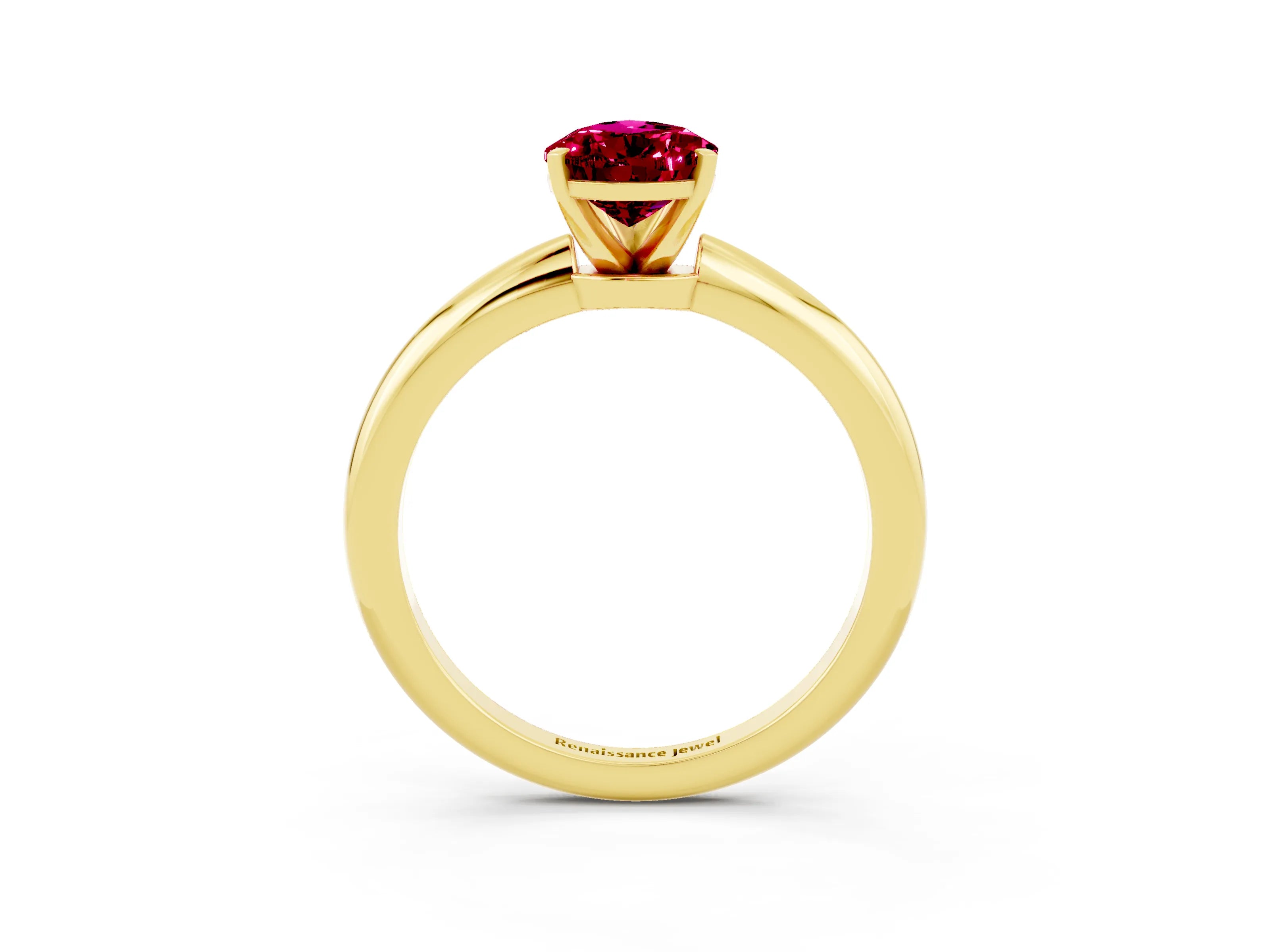 Yellow gold Pear Cut Garnet Solitaire Ring with Six-Prong Setting and Classic Band_3