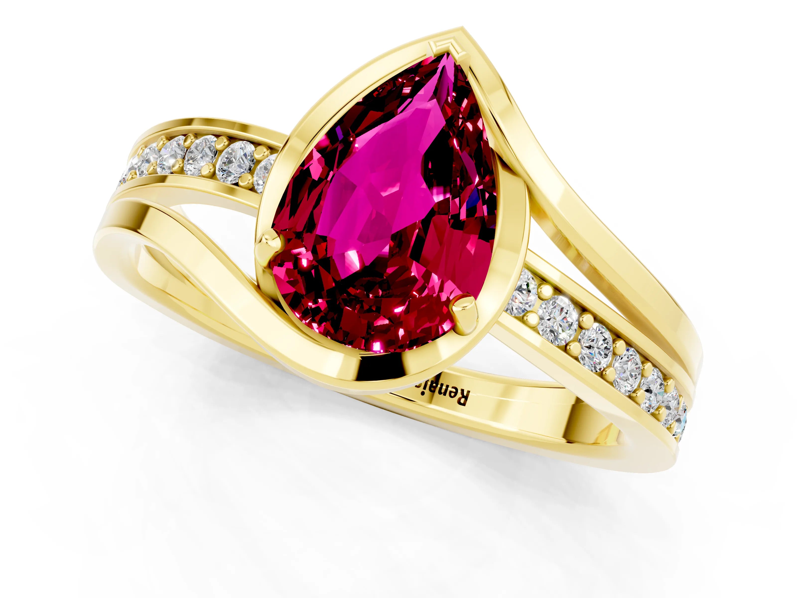 Yellow gold Pear Cut Garnet Solitaire Ring with Split Shank and Prong Setting_1