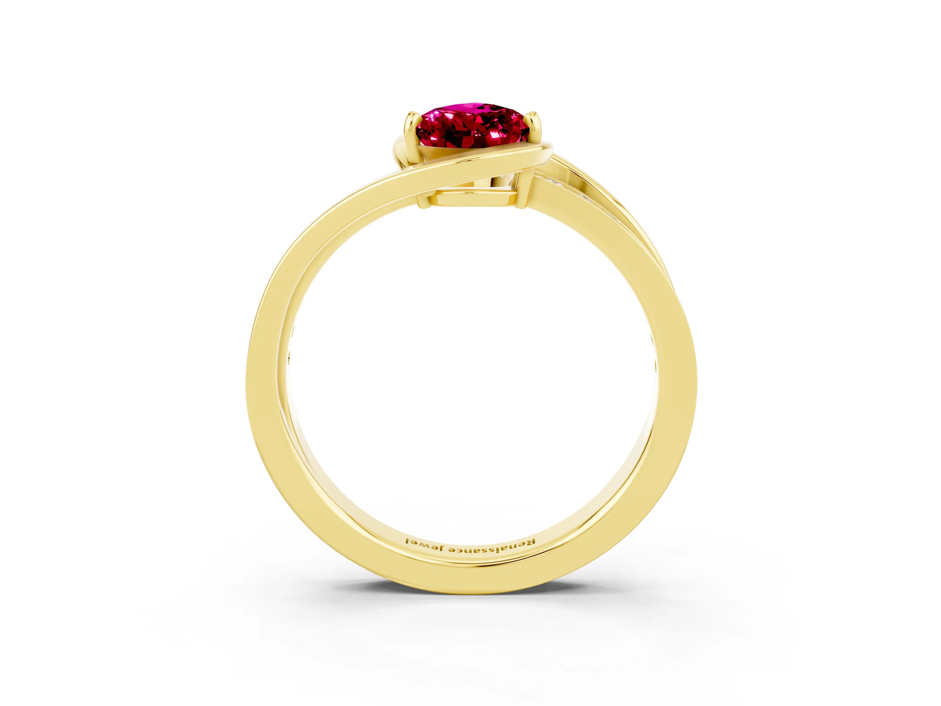 Yellow gold Pear Cut Garnet Solitaire Ring with Split Shank and Prong Setting_3