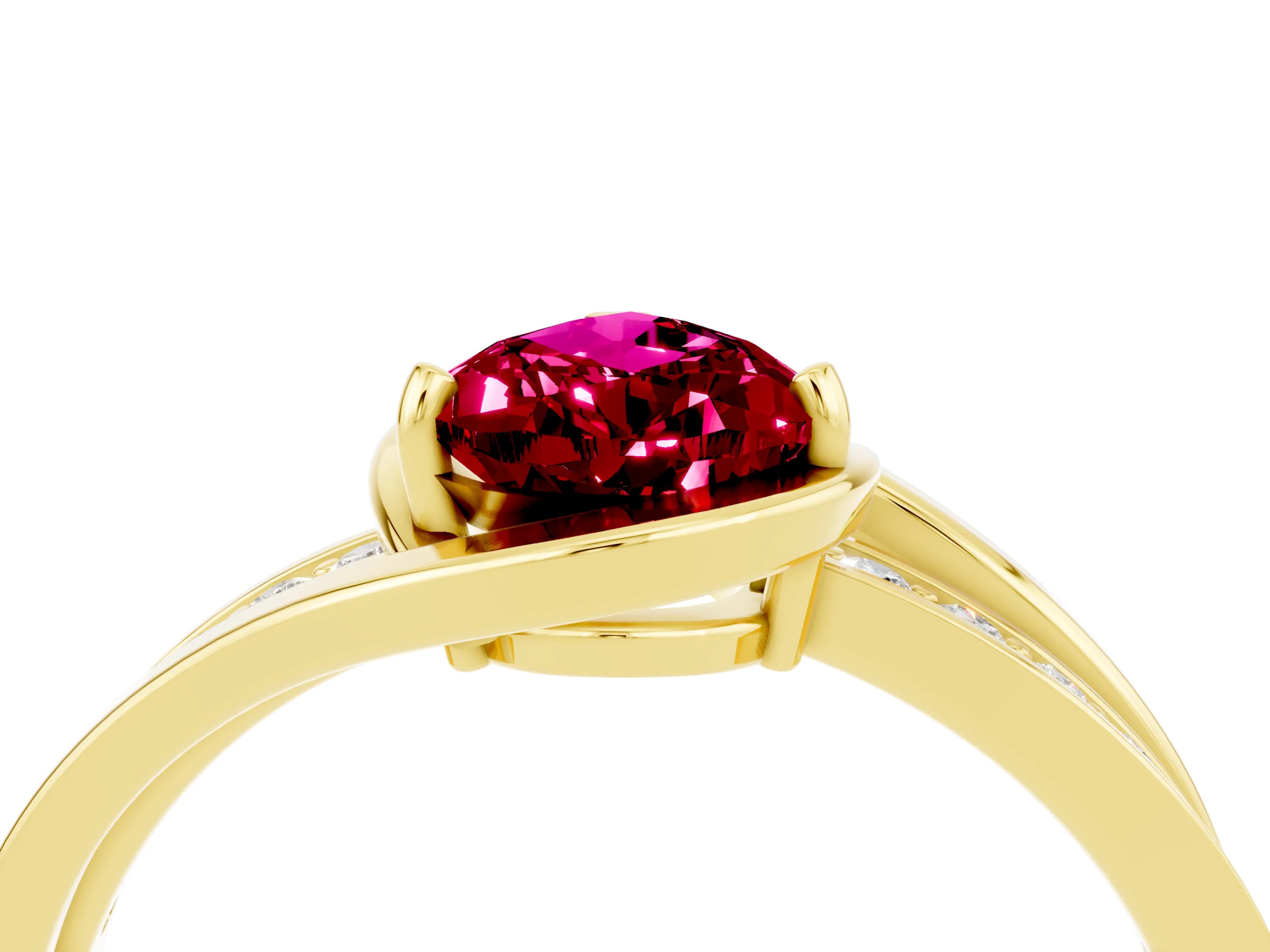 Yellow gold Pear Cut Garnet Solitaire Ring with Split Shank and Prong Setting_4