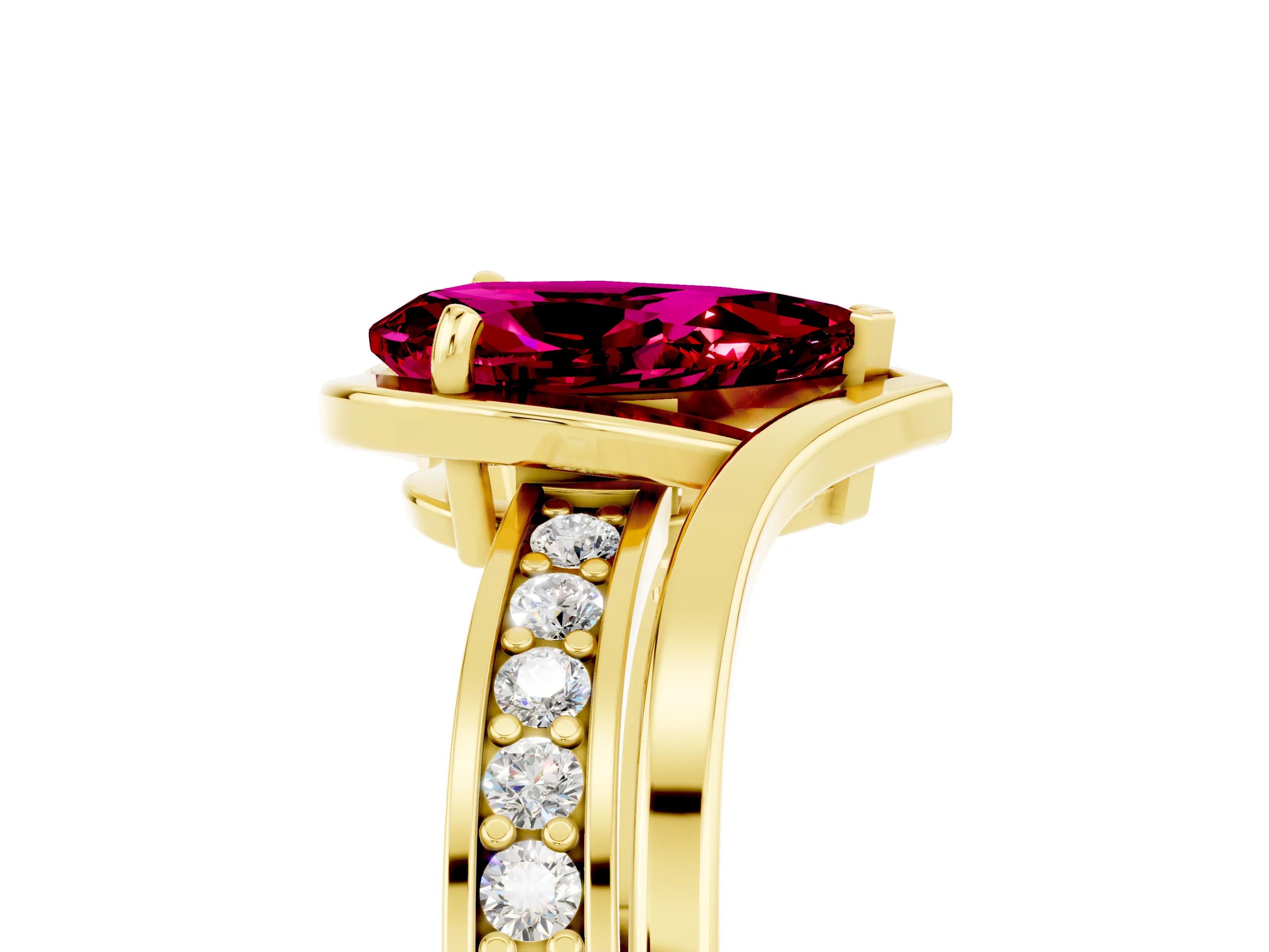 Yellow gold Pear Cut Garnet Solitaire Ring with Split Shank and Prong Setting_5