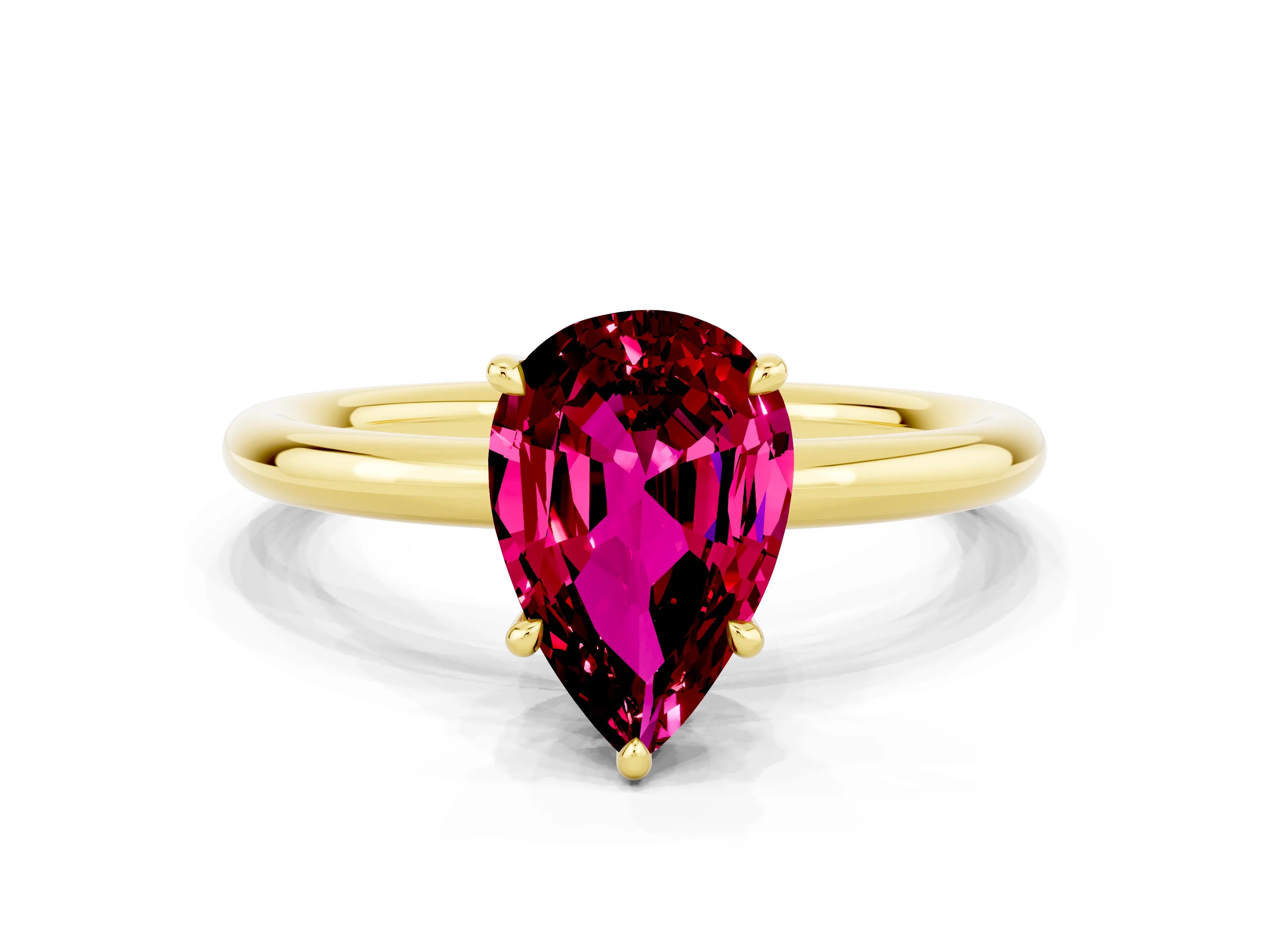 Yellow gold Pear Cut Garnet Solitaire Ring with Thin Band and Four-Prong Setting_12