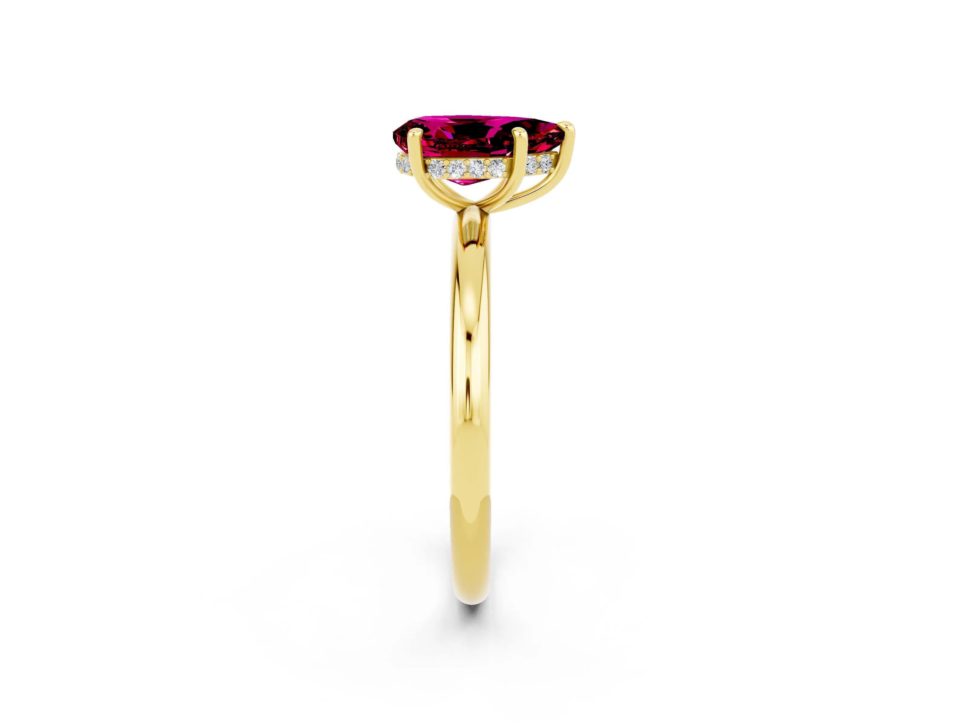 Yellow gold Pear Cut Garnet Solitaire Ring with Thin Band and Four-Prong Setting_14