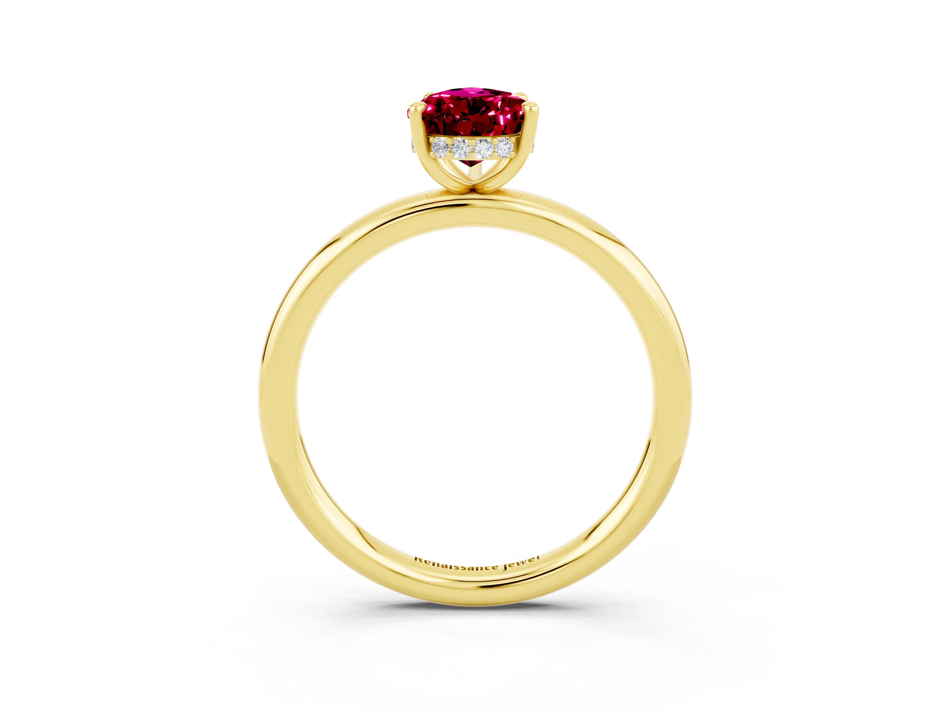 Yellow gold Pear Cut Garnet Solitaire Ring with Thin Band and Four-Prong Setting_15