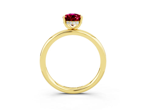 Yellow gold Pear Cut Garnet Solitaire Ring with Thin Band and Four-Prong Setting_15
