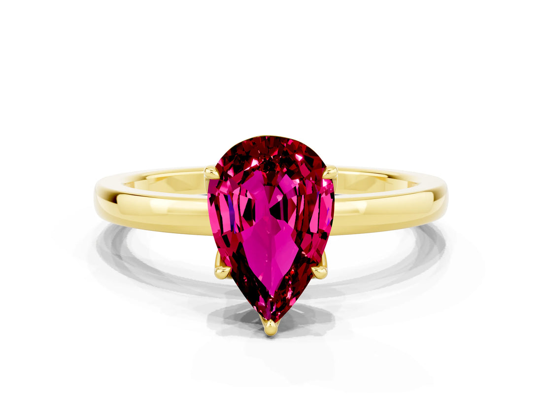 Yellow gold Pear Cut Garnet Solitaire Ring with Thin Band and Prong Setting_12