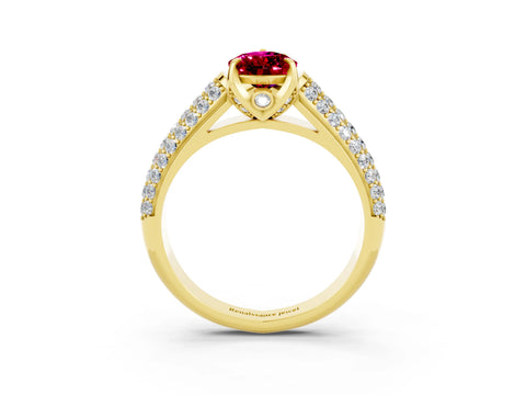 Yellow gold Pear Cut Garnet Solitaire Ring with Three-Row Pavé Band and Four-Prong Setting_15