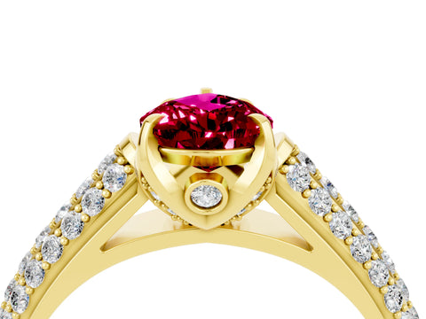 Yellow gold Pear Cut Garnet Solitaire Ring with Three-Row Pavé Band and Four-Prong Setting_16