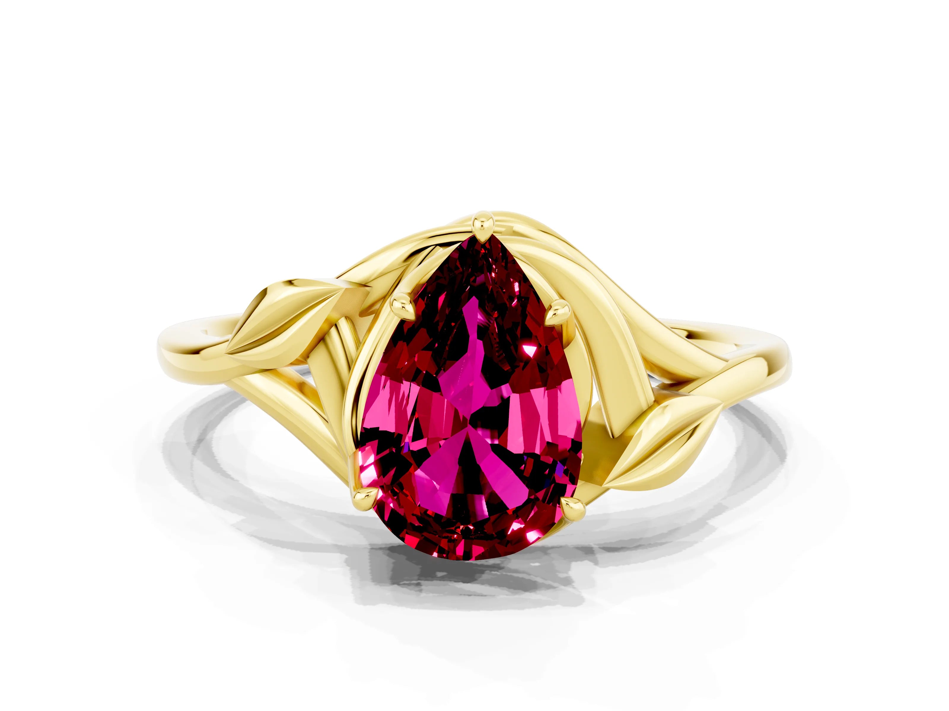 Yellow gold Pear Cut Garnet Solitaire Ring with Twist Band and Four-Prong Setting_24