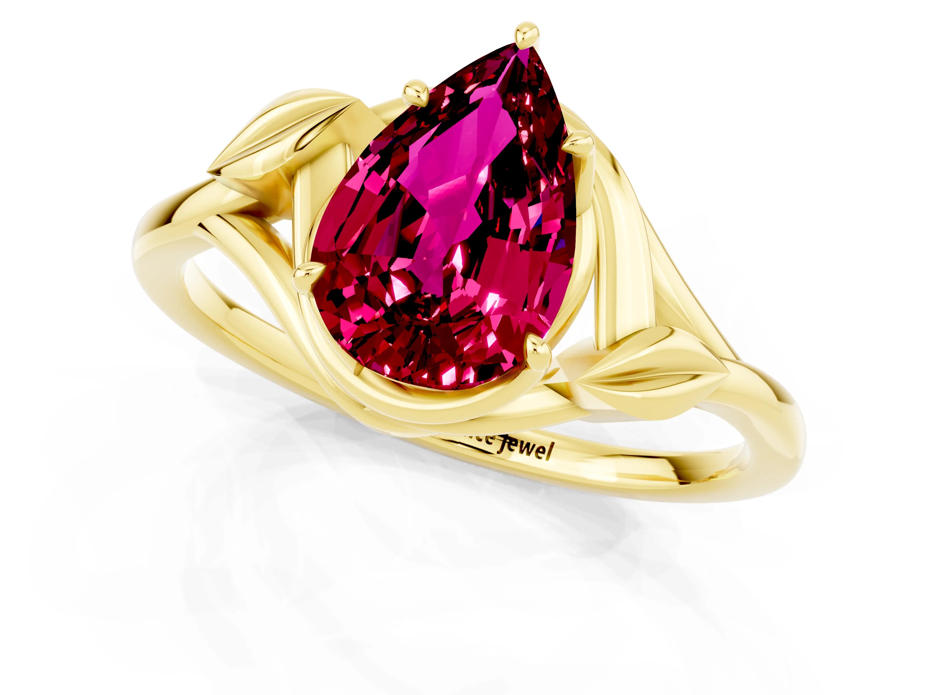 Yellow gold Pear Cut Garnet Solitaire Ring with Twist Band and Four-Prong Setting_25