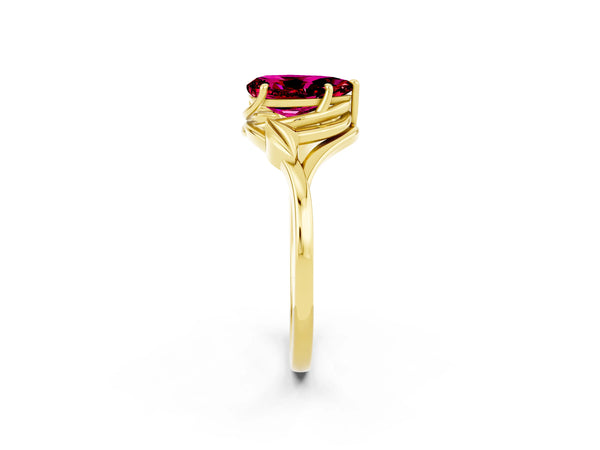 Yellow gold Pear Cut Garnet Solitaire Ring with Twist Band and Four-Prong Setting