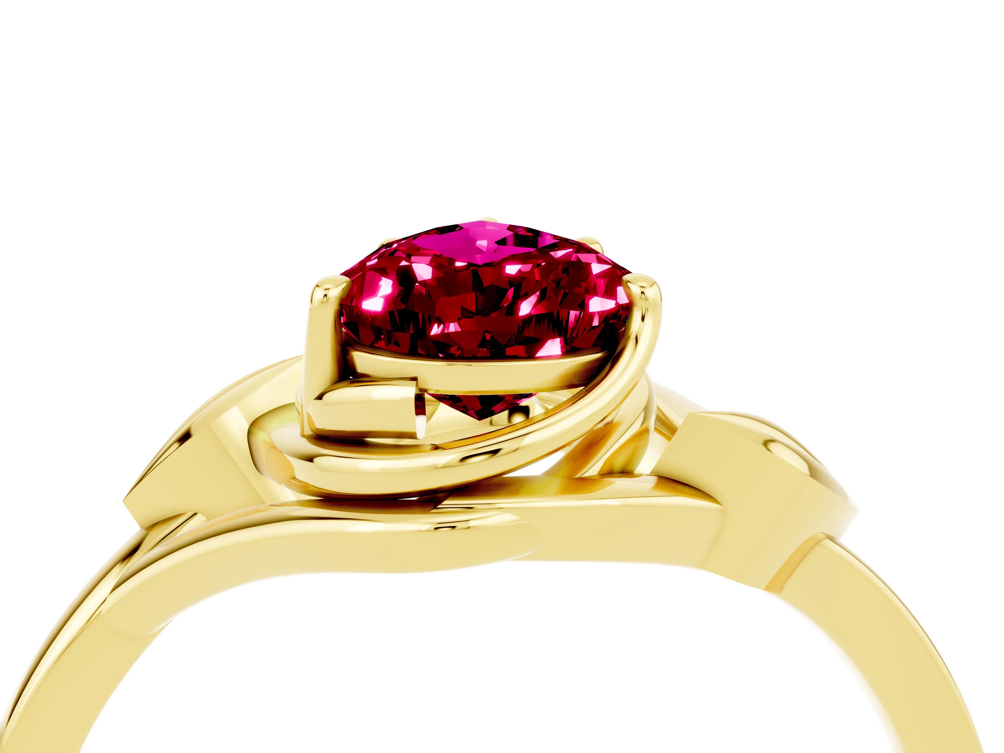 Yellow gold Pear Cut Garnet Solitaire Ring with Twist Band and Four-Prong Setting_28