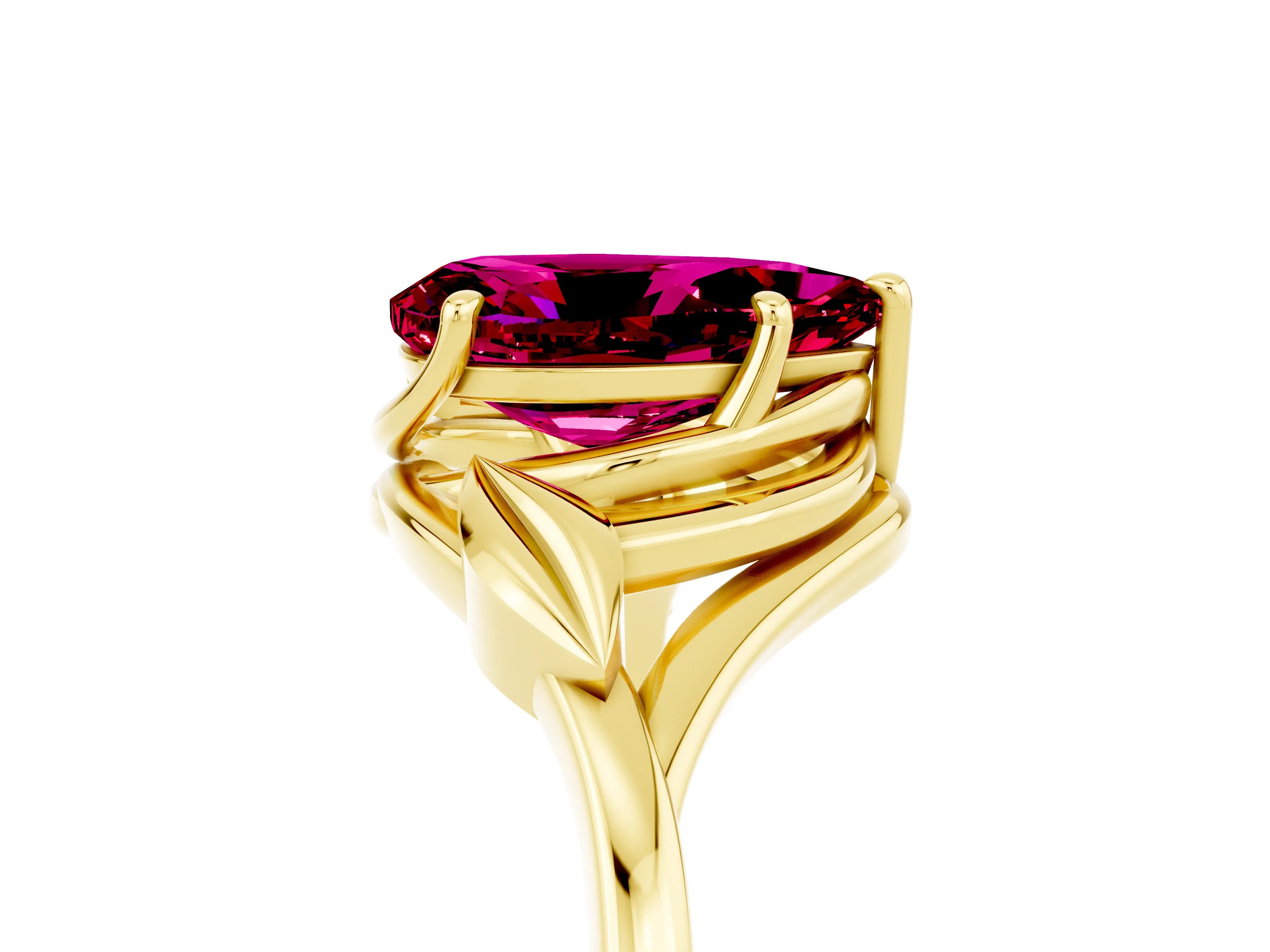 Yellow gold Pear Cut Garnet Solitaire Ring with Twist Band and Four-Prong Setting_29