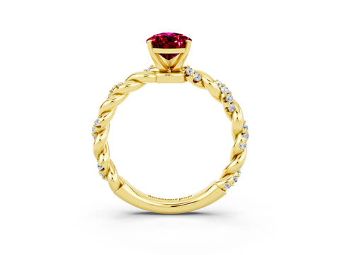 Yellow gold Pear Cut Garnet Solitaire Ring with Twisted Band and Pavé Accents_3