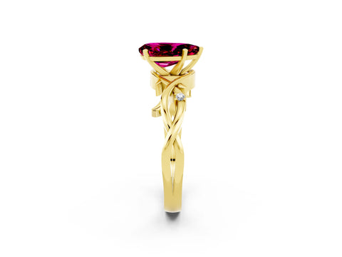 Yellow gold Pear Cut Garnet Solitaire Ring with Twisted Band and Prong Setting_2