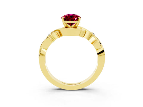 Yellow gold Pear Cut Garnet Solitaire Ring with Twisted Band and Prong Setting_3
