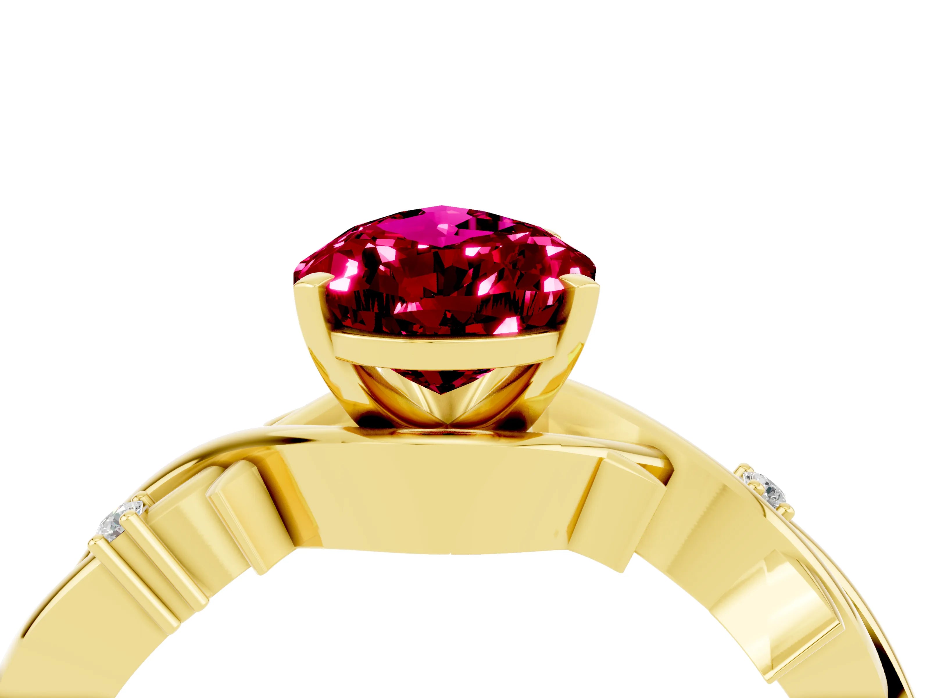 Yellow gold Pear Cut Garnet Solitaire Ring with Twisted Band and Prong Setting_4
