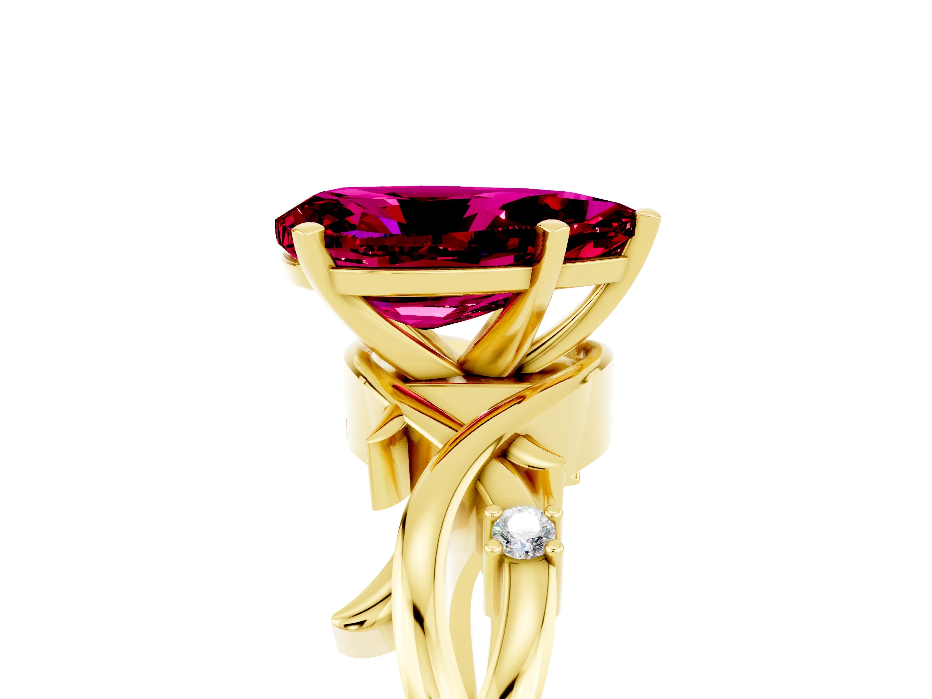 Yellow gold Pear Cut Garnet Solitaire Ring with Twisted Band and Prong Setting_5