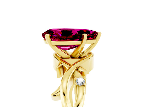 Yellow gold Pear Cut Garnet Solitaire Ring with Twisted Band and Prong Setting_5