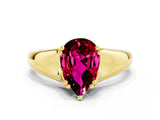 Yellow gold Pear Cut Garnet Solitaire Ring with Wide Band and Prong Setting
