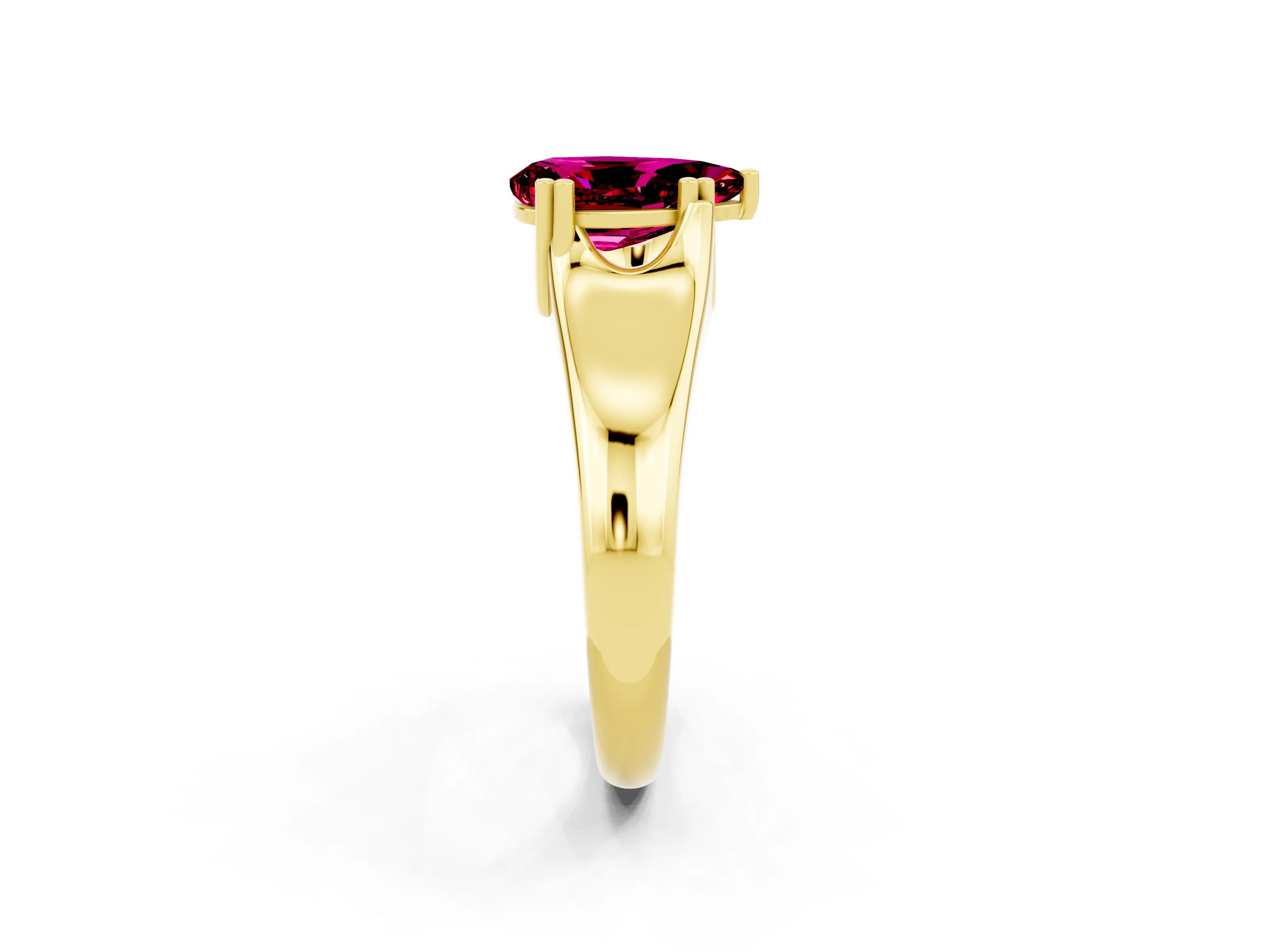 Yellow gold Pear Cut Garnet Solitaire Ring with Wide Band and Prong Setting_2