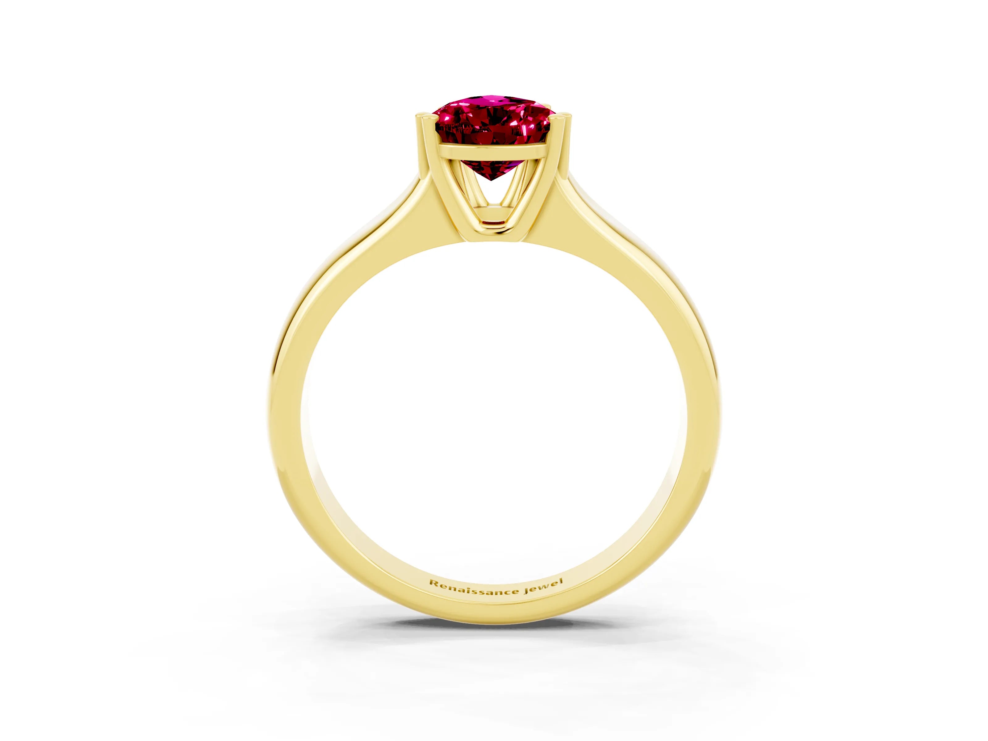 Yellow gold Pear Cut Garnet Solitaire Ring with Wide Band and Prong Setting_3
