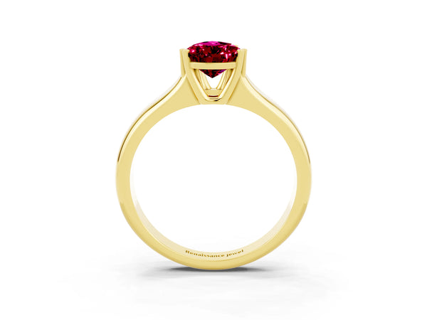 Yellow gold Pear Cut Garnet Solitaire Ring with Wide Band and Prong Setting
