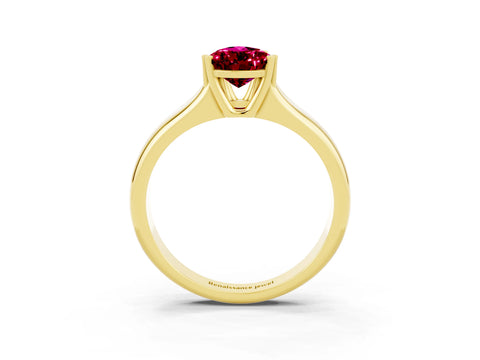 Yellow gold Pear Cut Garnet Solitaire Ring with Wide Band and Prong Setting_3