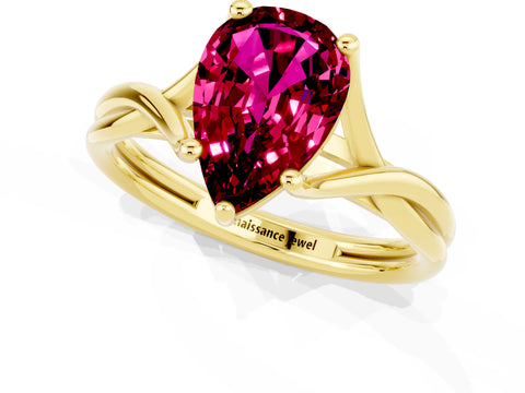 Yellow gold Pear Cut Garnet Solitaire Twist Band Prong Setting Ring_37