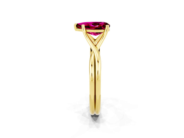 Yellow gold Pear Cut Garnet Solitaire Twist Band Prong Setting Ring