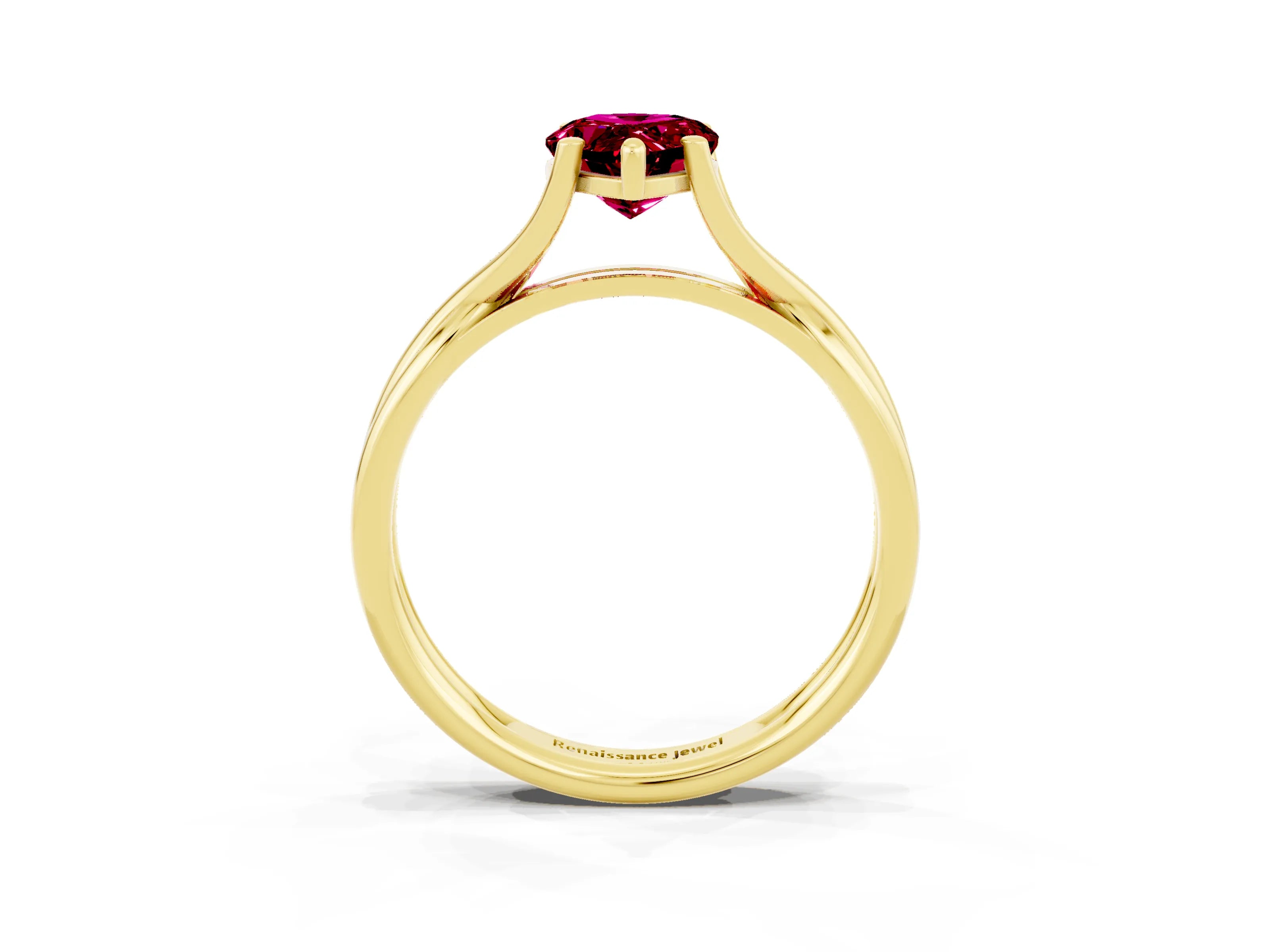 Yellow gold Pear Cut Garnet Solitaire Twist Band Prong Setting Ring_39
