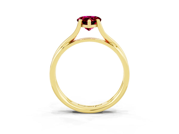 Yellow gold Pear Cut Garnet Solitaire Twist Band Prong Setting Ring