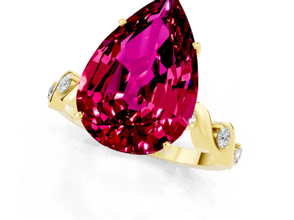 Yellow gold Pear Cut Garnet Solitaire Twisted Band with Round  Accents and Prong Setting