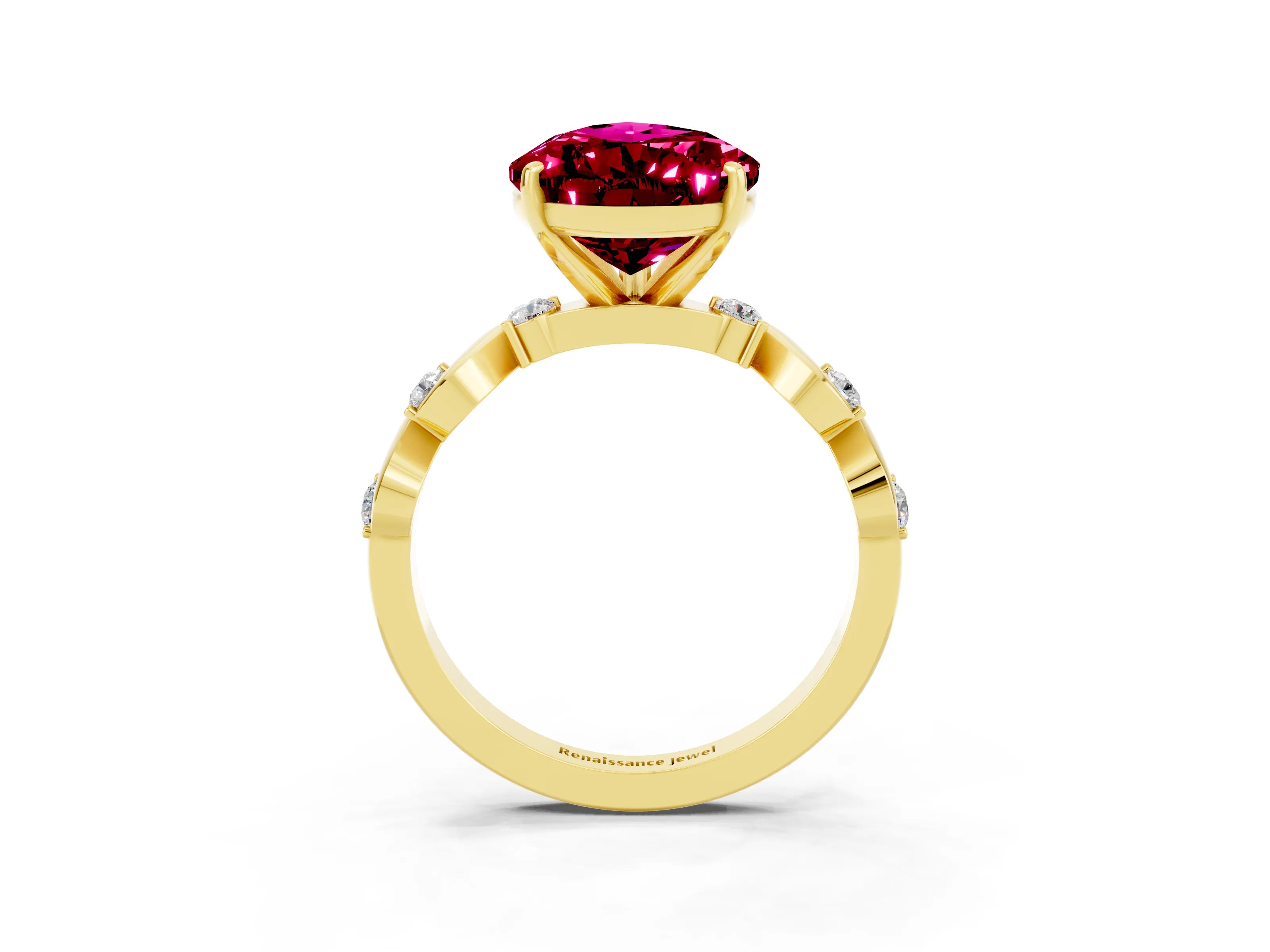 Yellow gold Pear Cut Garnet Solitaire Twisted Band with Round  Accents and Prong Setting_15