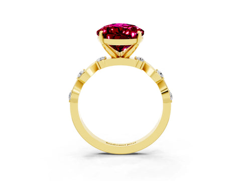 Yellow gold Pear Cut Garnet Solitaire Twisted Band with Round  Accents and Prong Setting_15