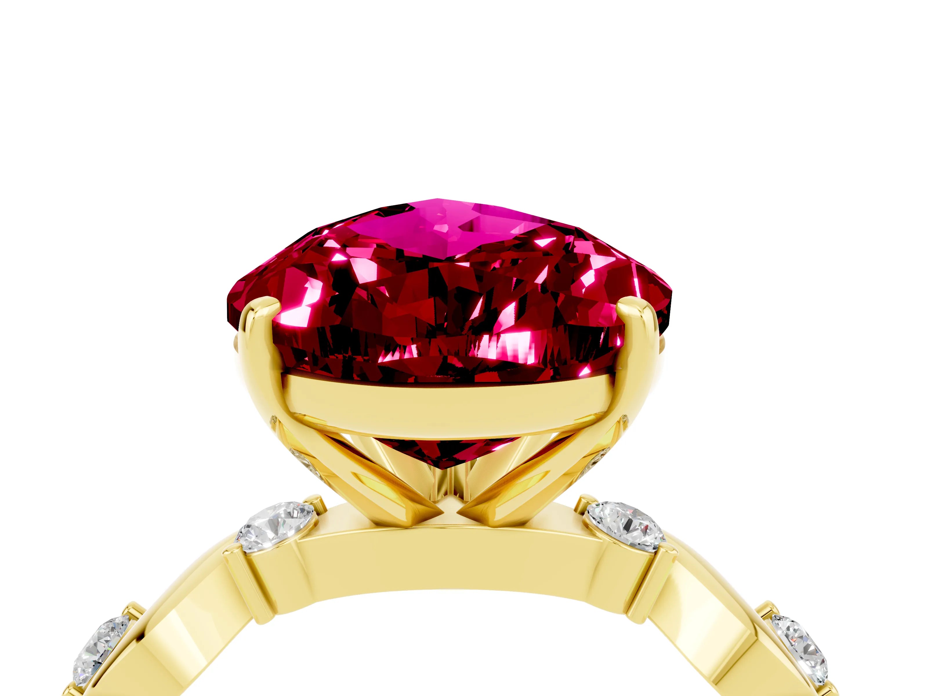 Yellow gold Pear Cut Garnet Solitaire Twisted Band with Round  Accents and Prong Setting_16