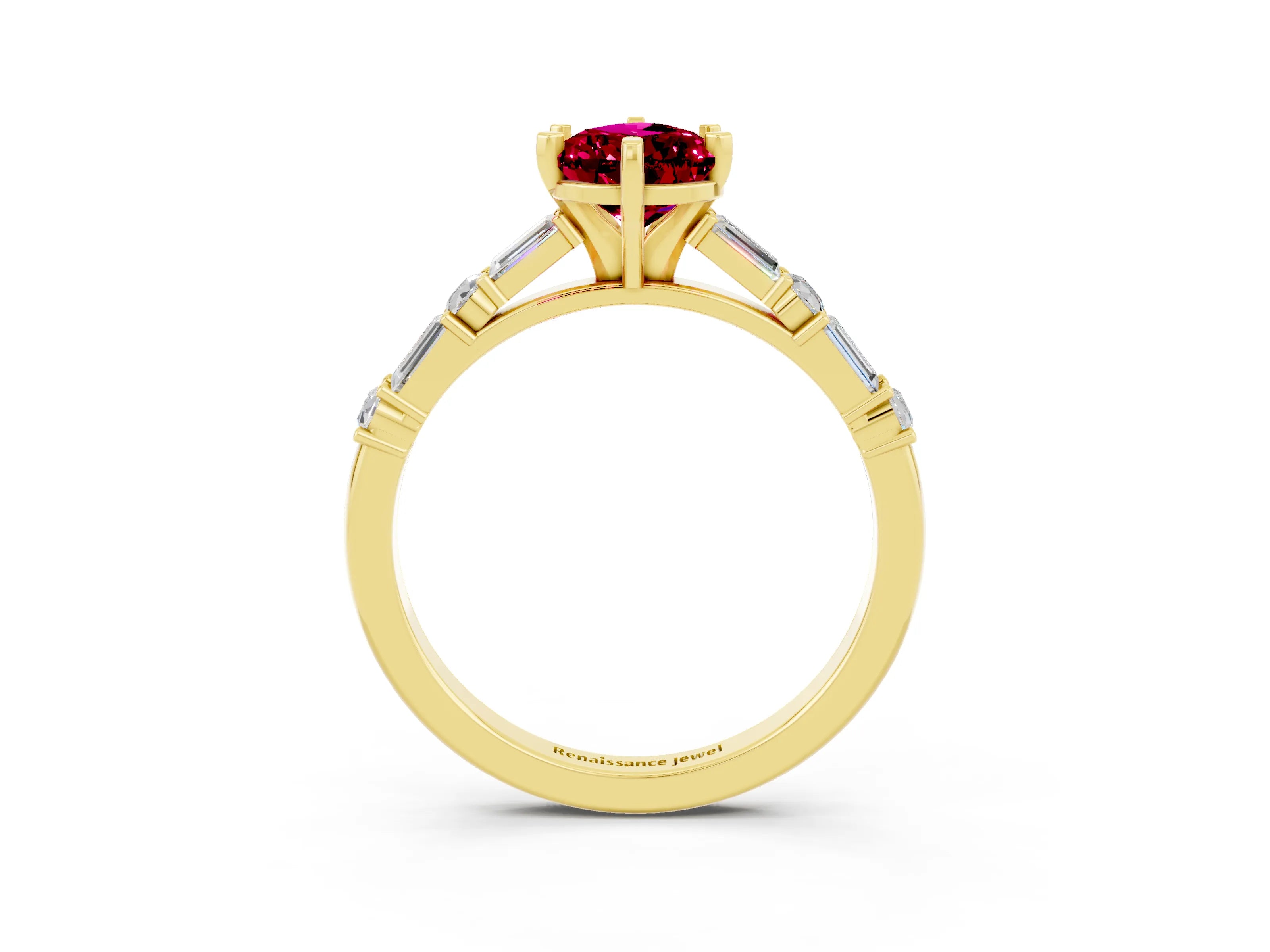 Yellow gold Pear Cut Garnet Solitaire with Side Baguettes and Channel Set Band_3