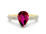 Yellow gold Pear Cut Garnet Solitaire with Side Stones, Pave Band, Four-Prong Setting_36