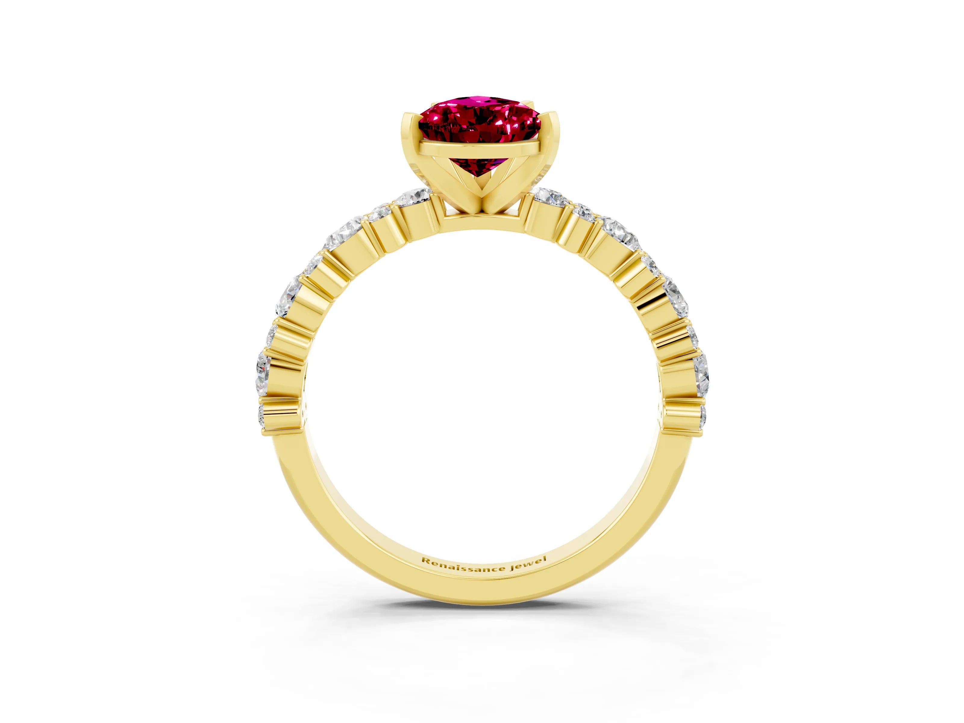 Yellow gold Pear Cut Garnet Solitaire with Side Stones, Pave Band, Four-Prong Setting_39