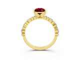 Yellow gold Pear Cut Garnet Solitaire with Side Stones, Pave Band, Four-Prong Setting_39