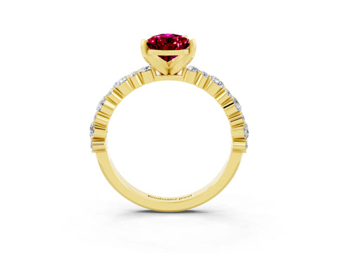 Yellow gold Pear Cut Garnet Solitaire with Side Stones, Pave Band, Four-Prong Setting_39