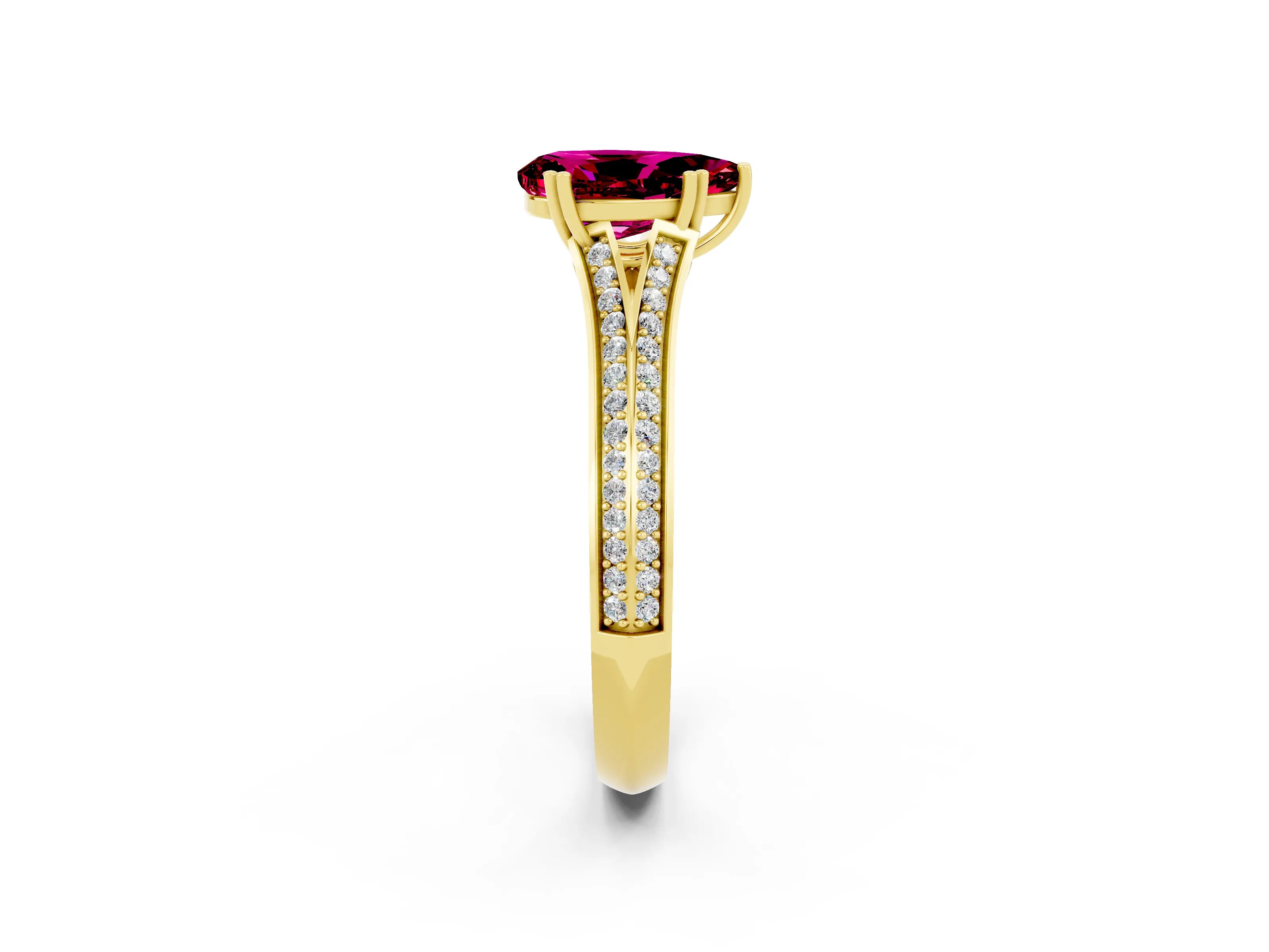 Yellow gold Pear Cut Garnet Split Shank Engagement Ring with Pavé Band_2