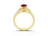 Yellow gold Pear Cut Garnet Split Shank Engagement Ring with Pavé Band_3