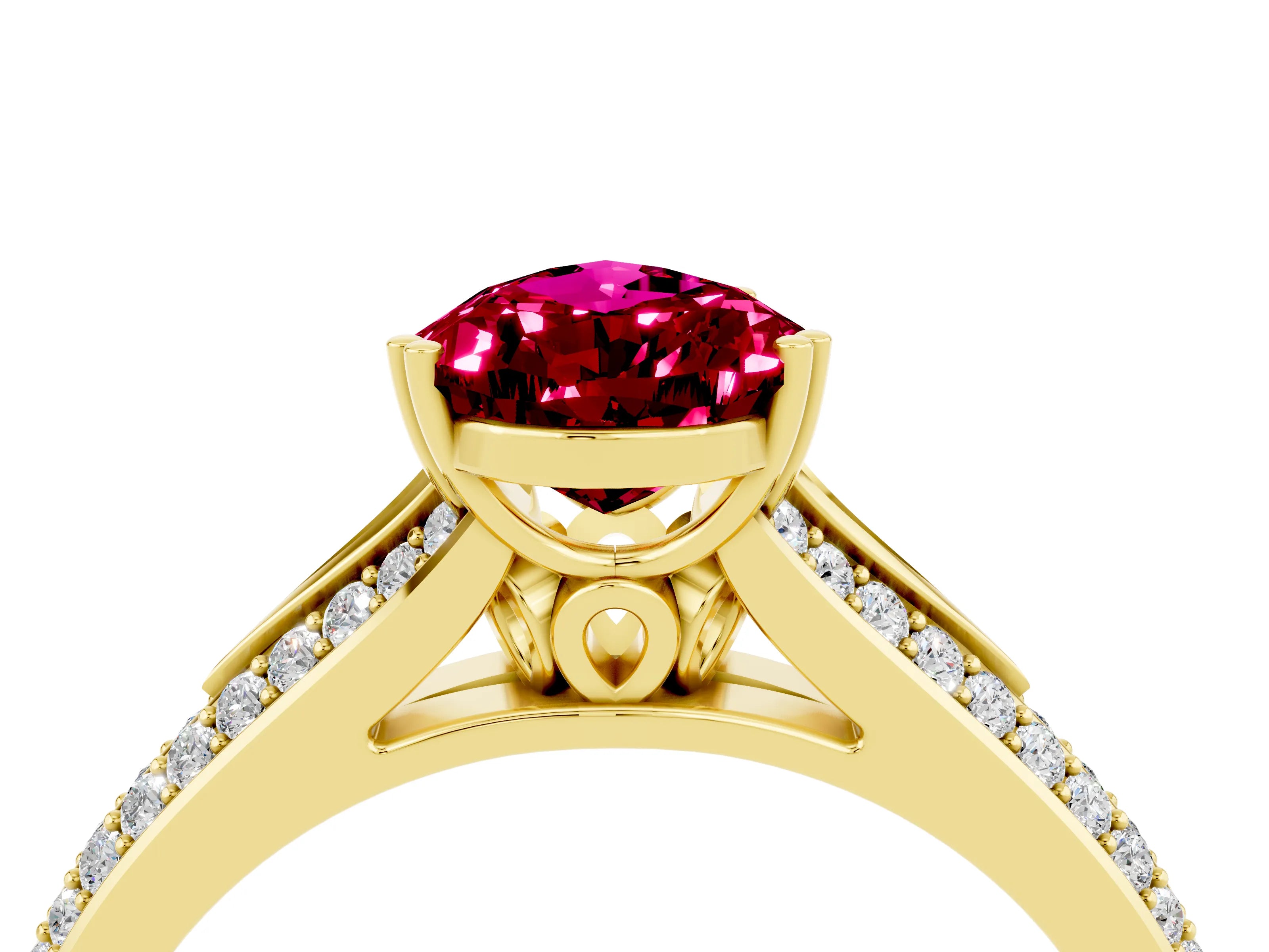 Yellow gold Pear Cut Garnet Split Shank Engagement Ring with Pavé Band_4
